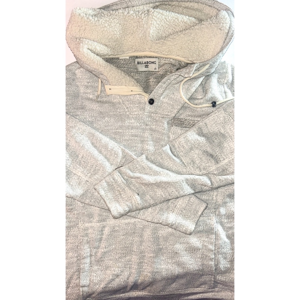 Billabong Cream & Gray Knit Sweater with Fleece-lined Hoood - Large EUC